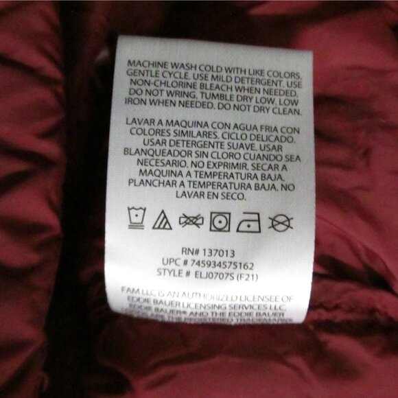 EDDIE BAUER Womens L Burgundy Short Goose Down Puffer Coat - Picture 4 of 9